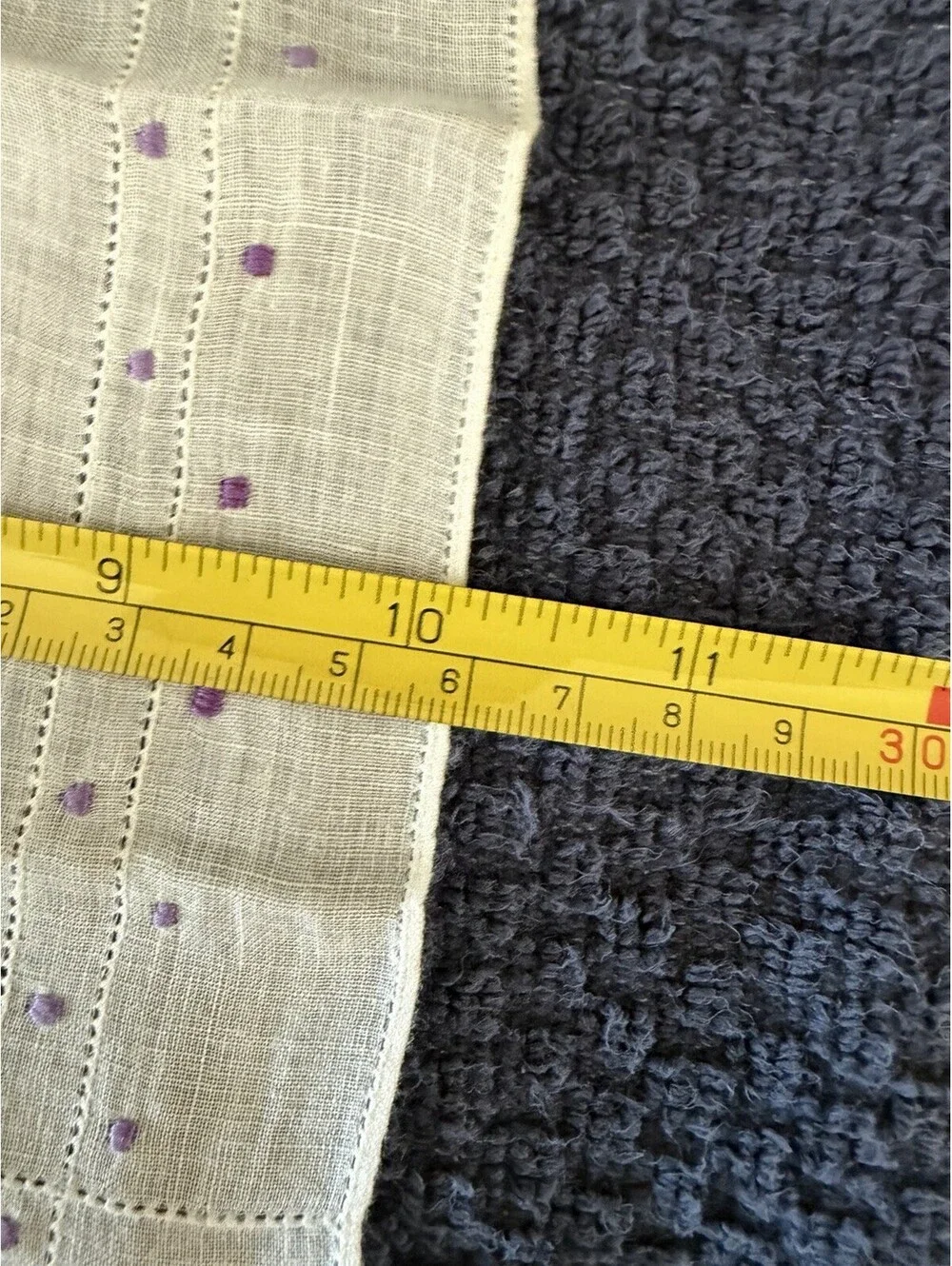 Cotton Square Handkerchief White w/ Purple Embroidered Polka Dot Border